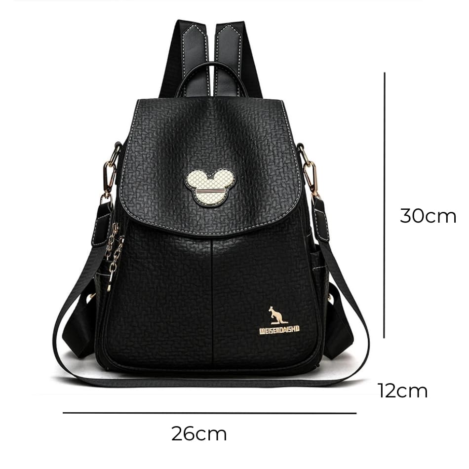 MOCHILA FEMININA PRETA FEITA EM COURO MODELO SERENA BLACK