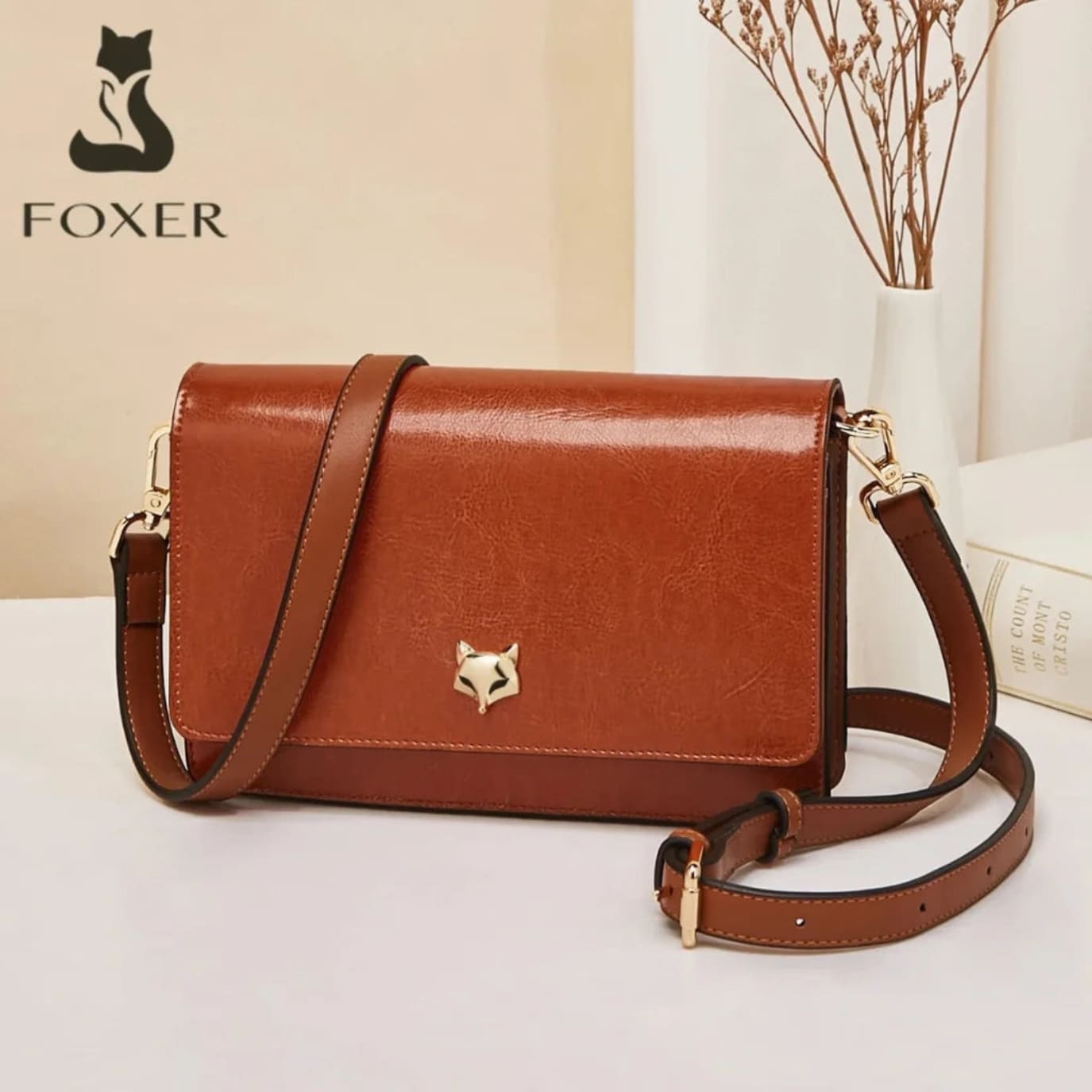 BOLSA FEMININA FOXER TRABSVERSAL  FEITA EM COURO REFINADO MODELO CHARLOTTE BROWN