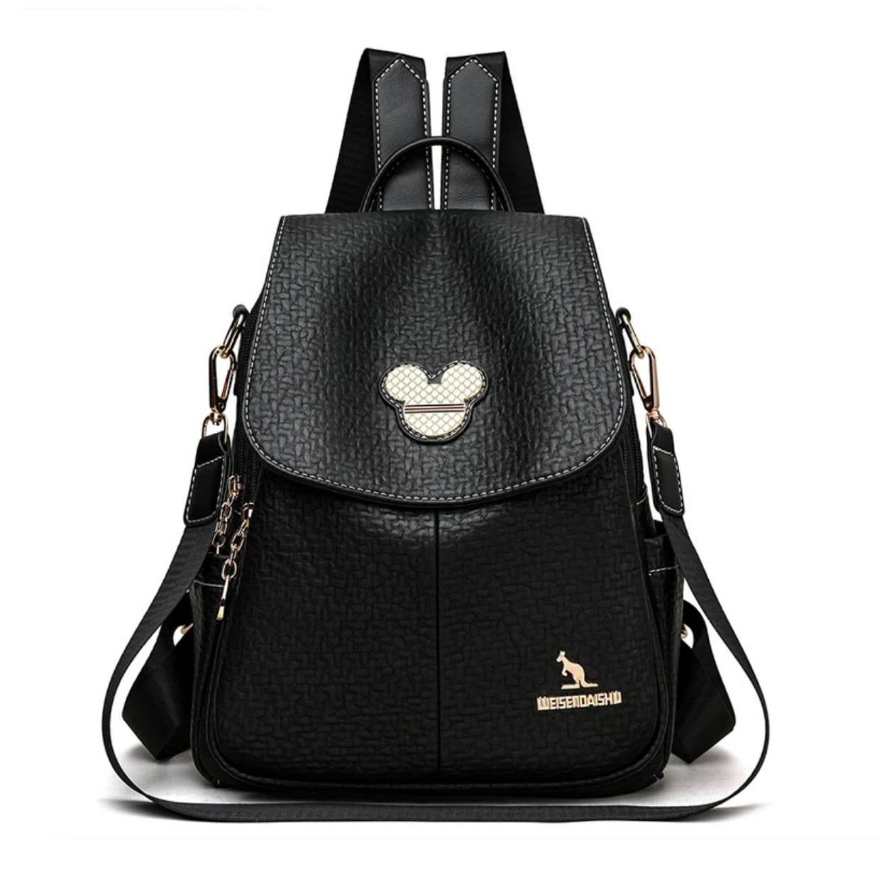 MOCHILA FEMININA PRETA FEITA EM COURO MODELO SERENA BLACK
