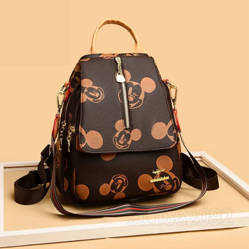 MOCHILA FEMININA FEITA EM COURO MODELO MICKEY MOUSE