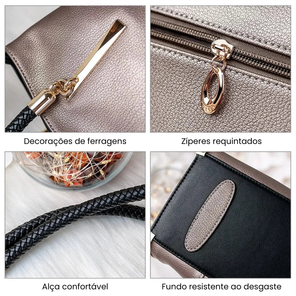 BOLSA FEMININA EM COURO LEGÍTIMO FOXER MODELO VELLUTO BEIGE