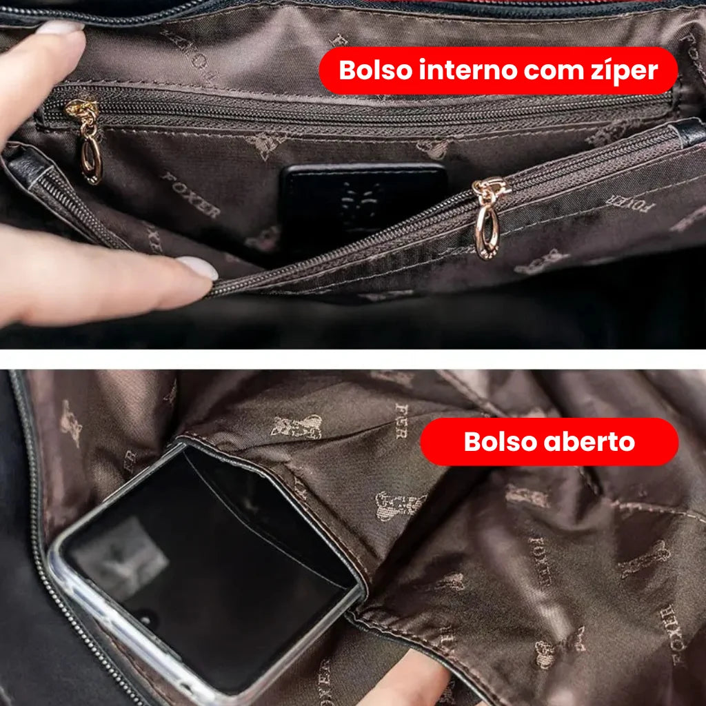 BOLSA FEMININA EM COURO LEGÍTIMO FOXER MODELO VELLUTO  GRAY