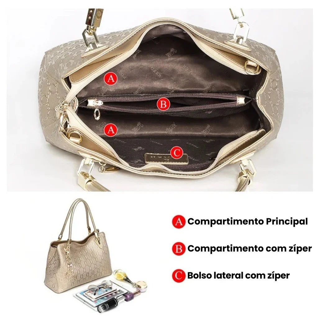 BOLSA FEMININA FOXER TRANVERSAL FEITA EM  COURO GENUÍNO MODELO ALMA GOLDEN
