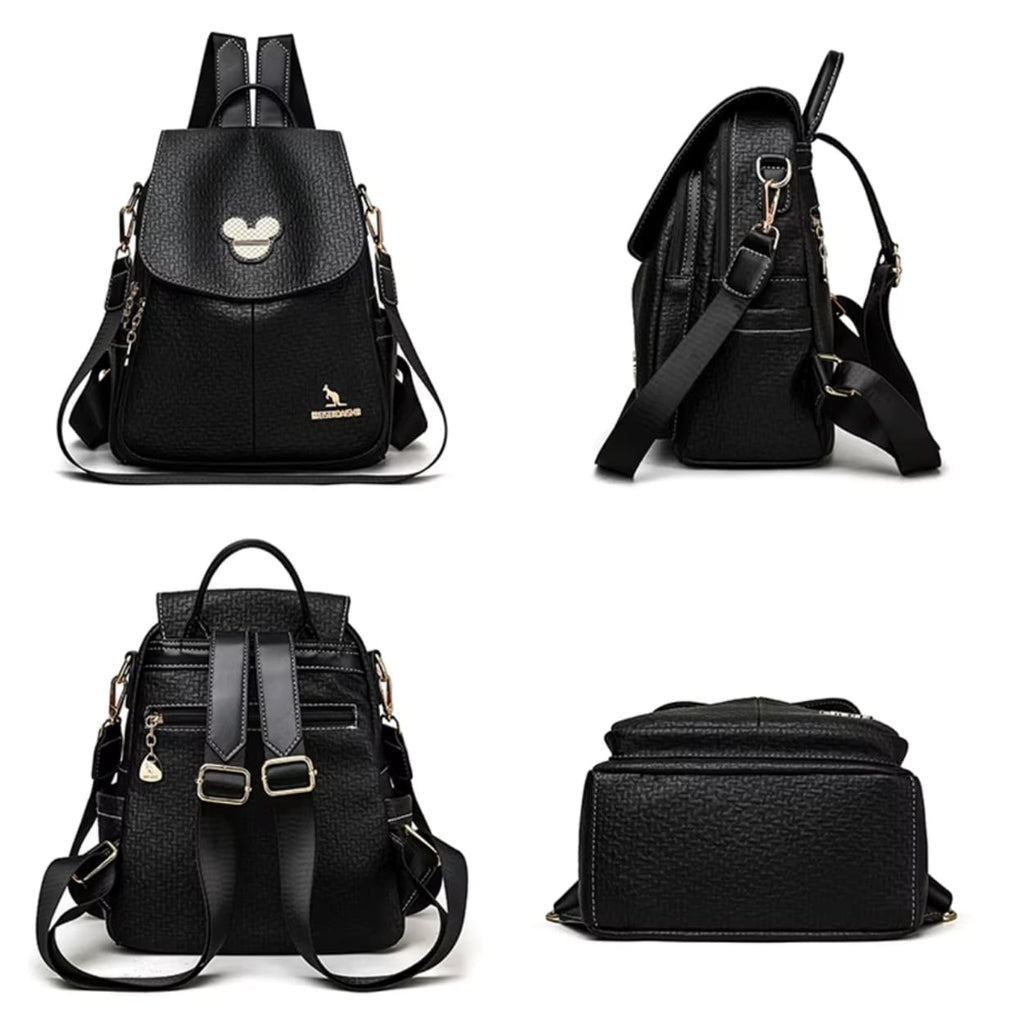 MOCHILA FEMININA PRETA FEITA EM COURO MODELO SERENA BLACK