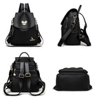 MOCHILA FEMININA PRETA FEITA EM COURO MODELO SERENA BLACK