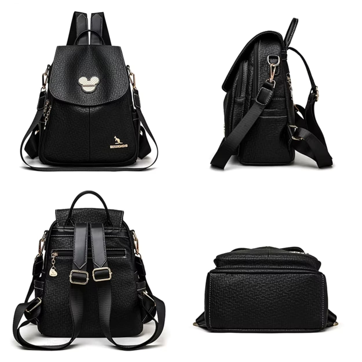 MOCHILA FEMININA PRETA FEITA EM COURO MODELO SERENA BLACK