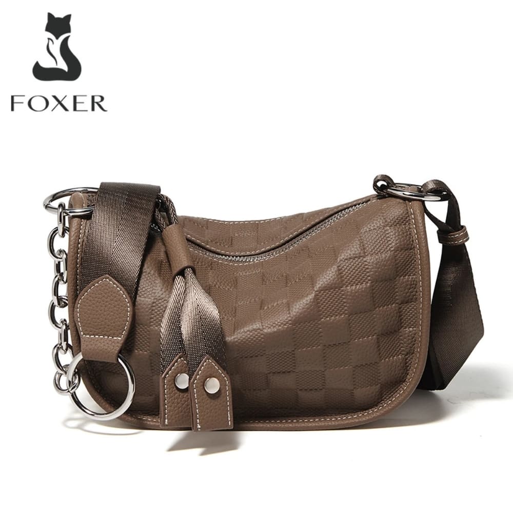 BOLSA FEMININA FOXER  DE OMBRO FEITA EM COURO SPLIT MODELO LUNA TAUPE