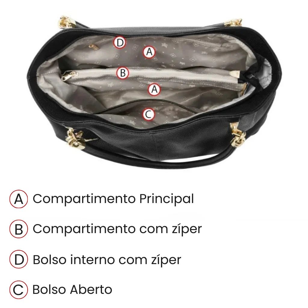 BOLSA FEMININA FOXER FEITA EM COURO GENUÍNO MODELO SAINT-GERMAIN BLACK