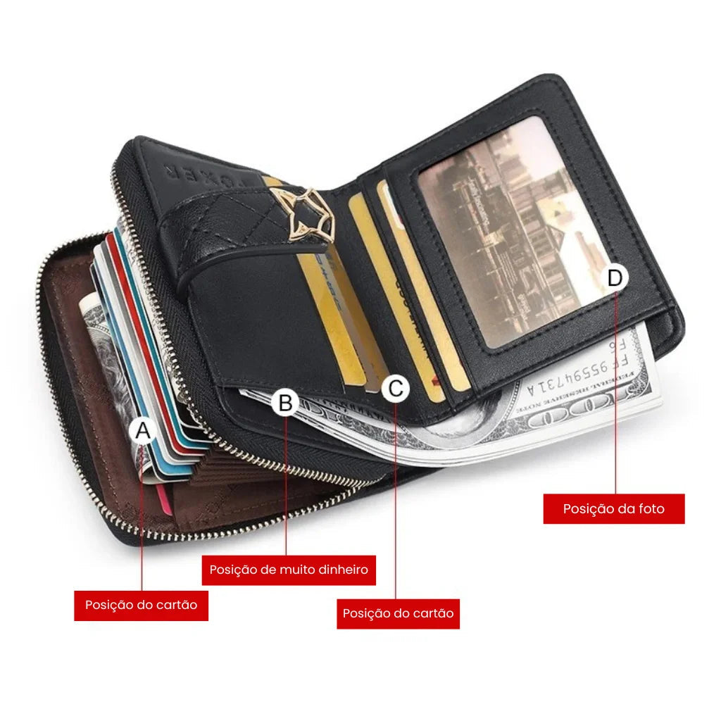 CARTEIRA FEMININA FOXER FEITA EM COURO MODELO ORLÈNE BLACK