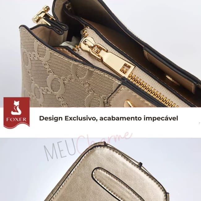 BOLSA FEMININA EM COURO TRANSVERSAL FOXER MODELO DAUPHINE BEGE