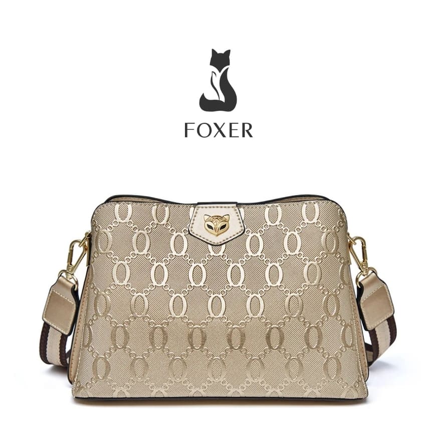 BOLSA FEMININA EM COURO TRANSVERSAL FOXER MODELO DAUPHINE BEGE