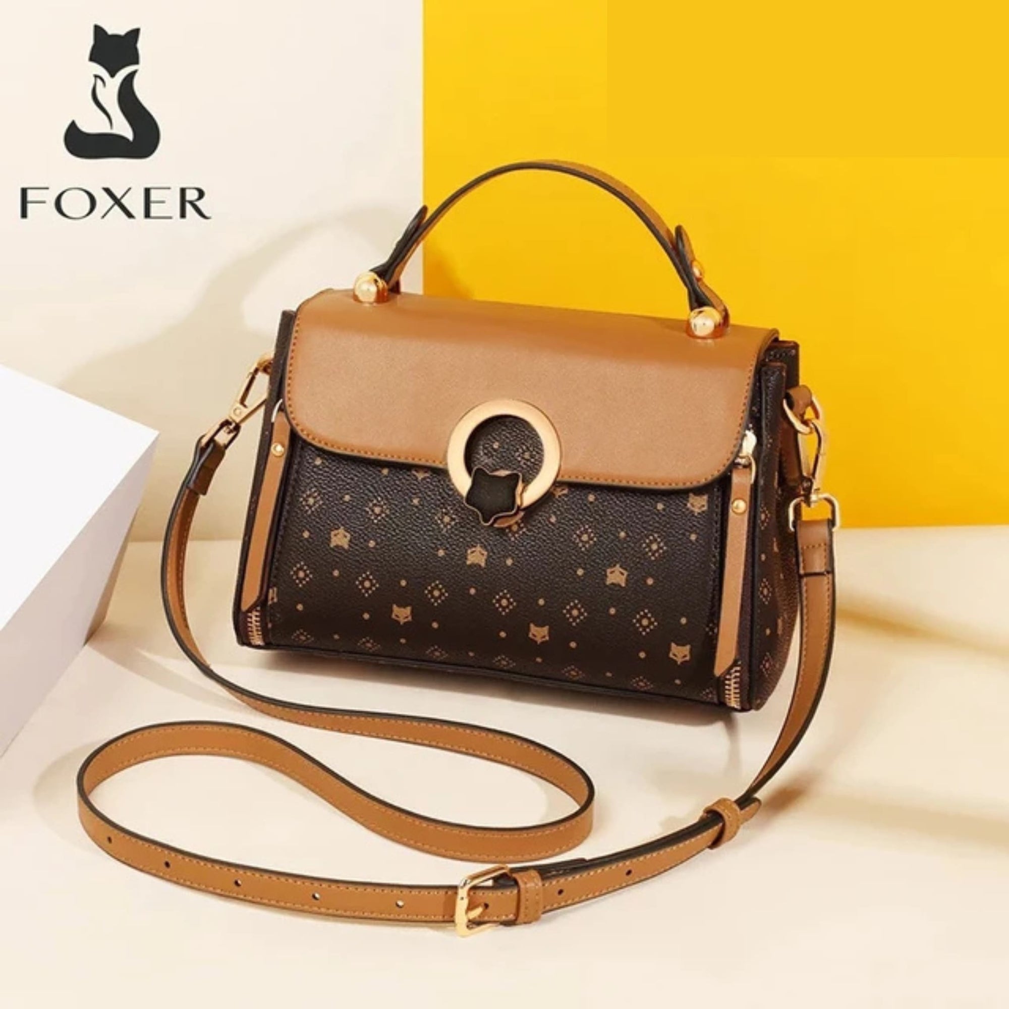BOLSA FEMININA FOXER FEITA EM COURO REFINADO MODELO CÉLINEA BROWN