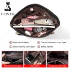 BOLSA FEMININA EM COURO LEGÍTIMO FOXER MODELO VELLUTO BROWN