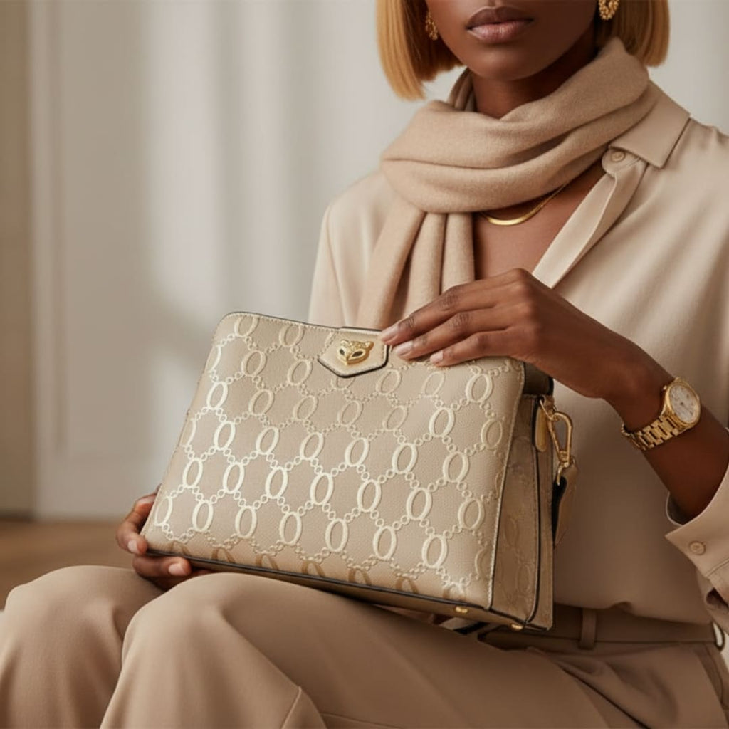 BOLSA FEMININA EM COURO TRANSVERSAL FOXER MODELO DAUPHINE BEGE