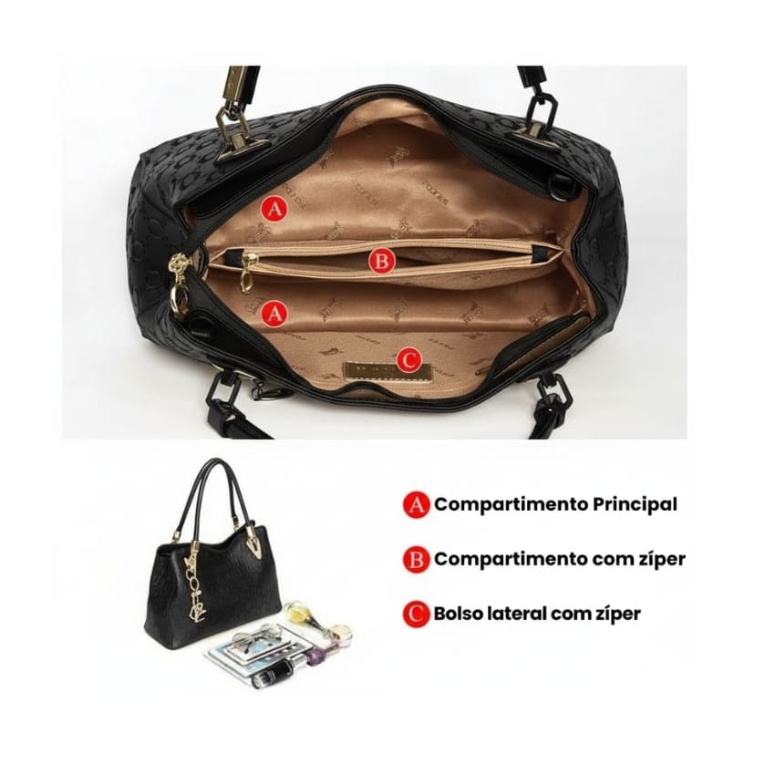 BOLSA FEMININA FOXER EM COURO GENUÍNO MODELO ALMA BLACK