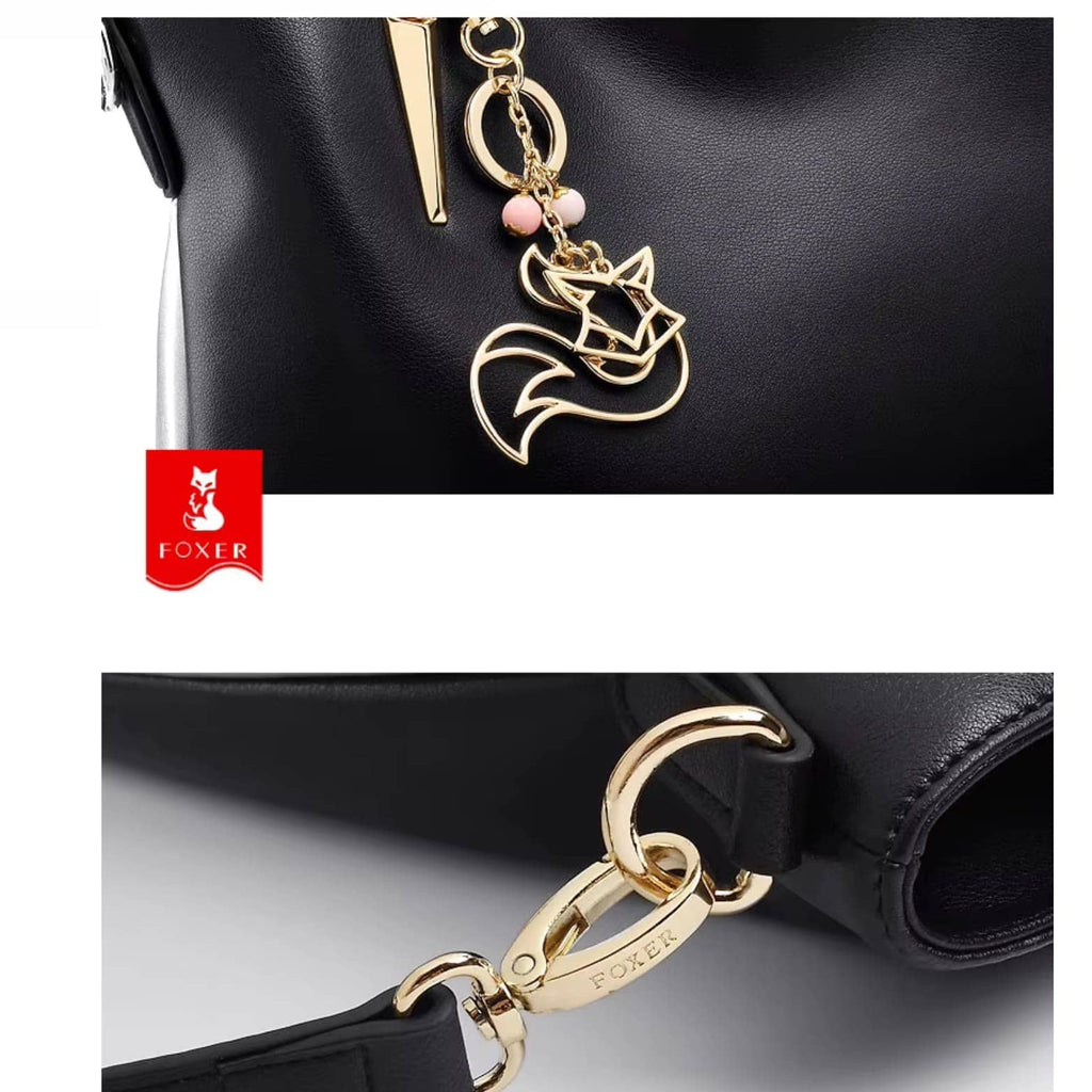 BOLSA FEMININA fOXER FEITA EM COURO GENUÍNO MODELO  BELLA VALLÉE  BLACK