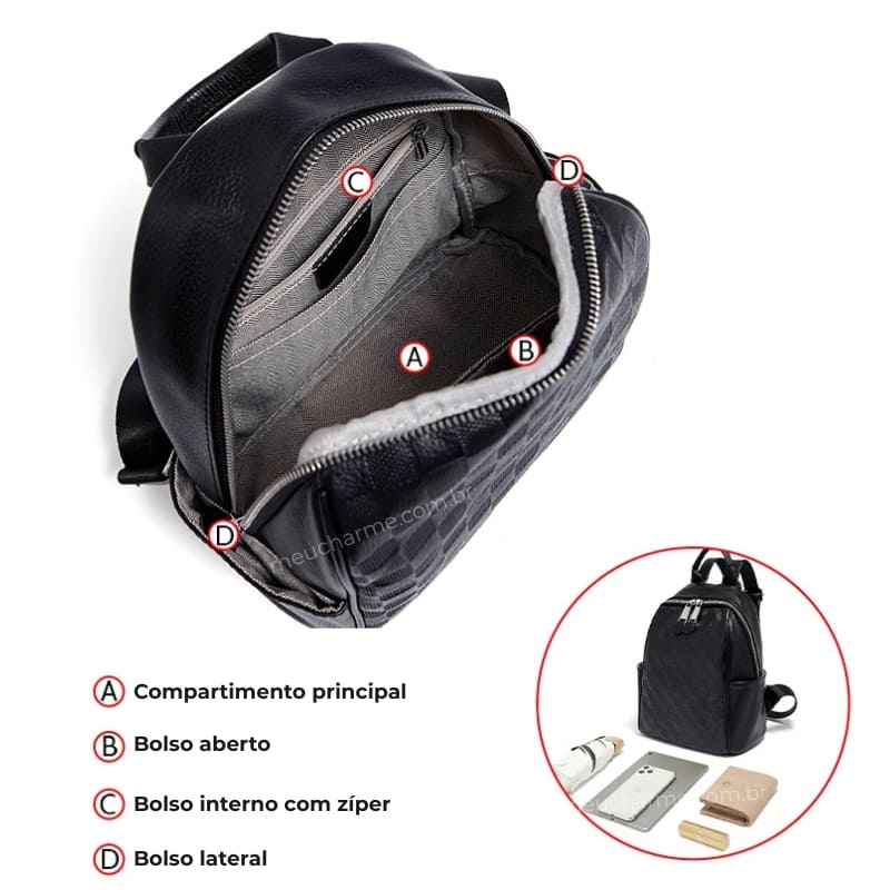 MOCHILA FEMININA FOXER FEITA EM COURO MODELO ÉLÉGANCE BLACK – LINHA PREMIUM
