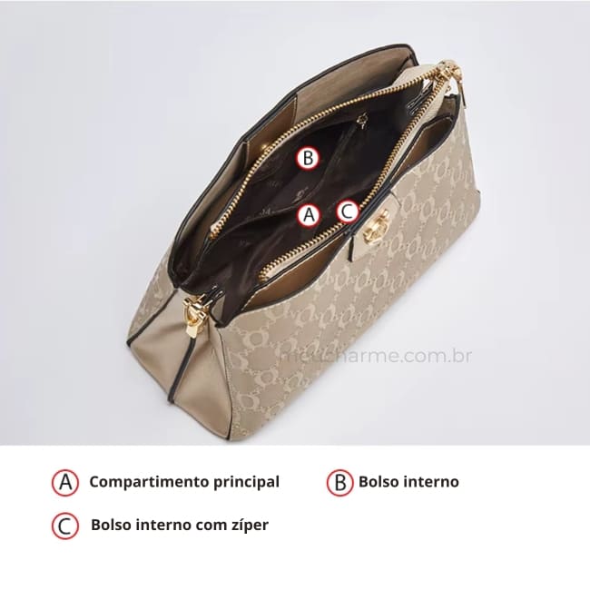 BOLSA FEMININA EM COURO TRANSVERSAL FOXER MODELO DAUPHINE BEGE