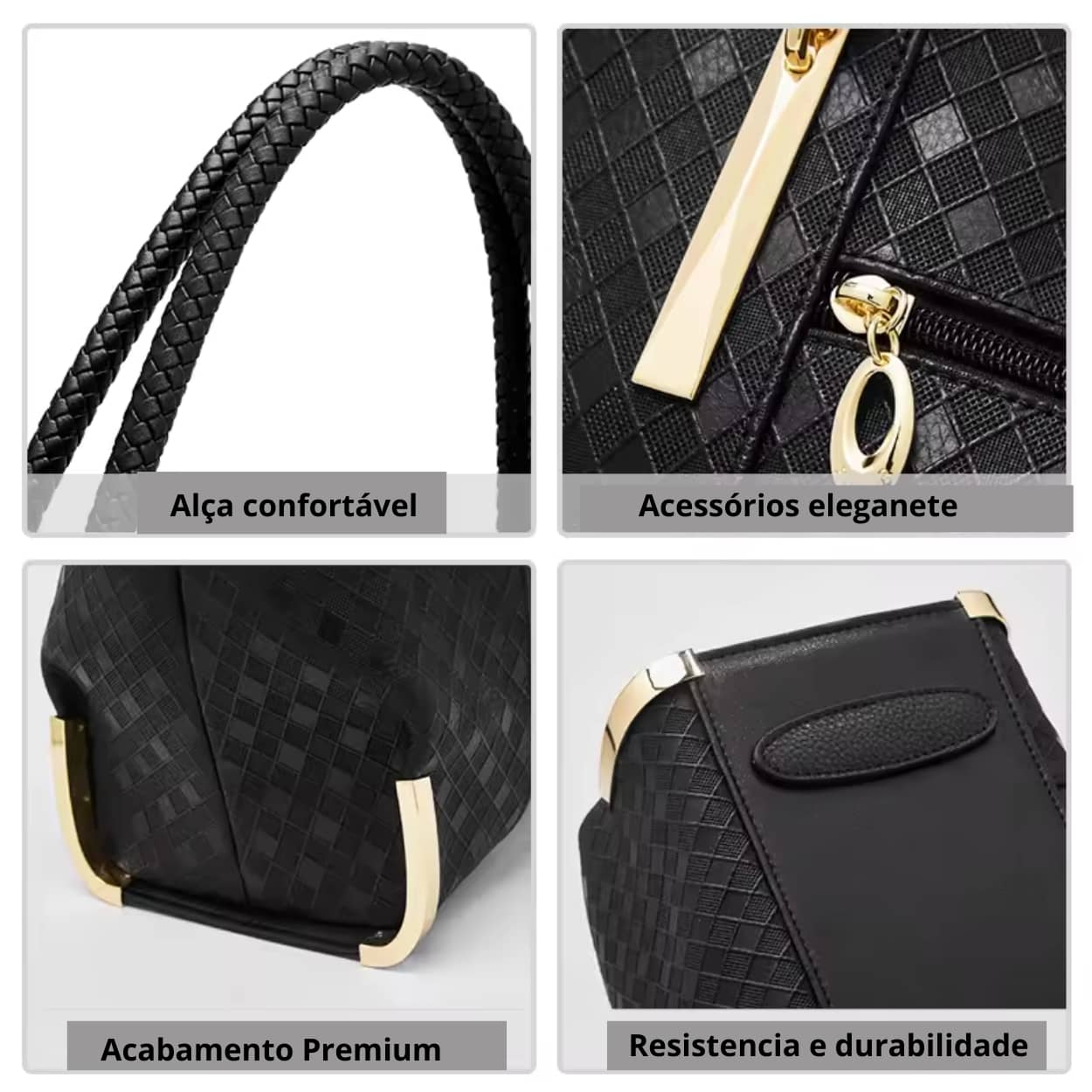 BOLSA FEMININA FOXER FEITA EM COURO GENUÍNO  MODELO LUX DIAMONDBLACK