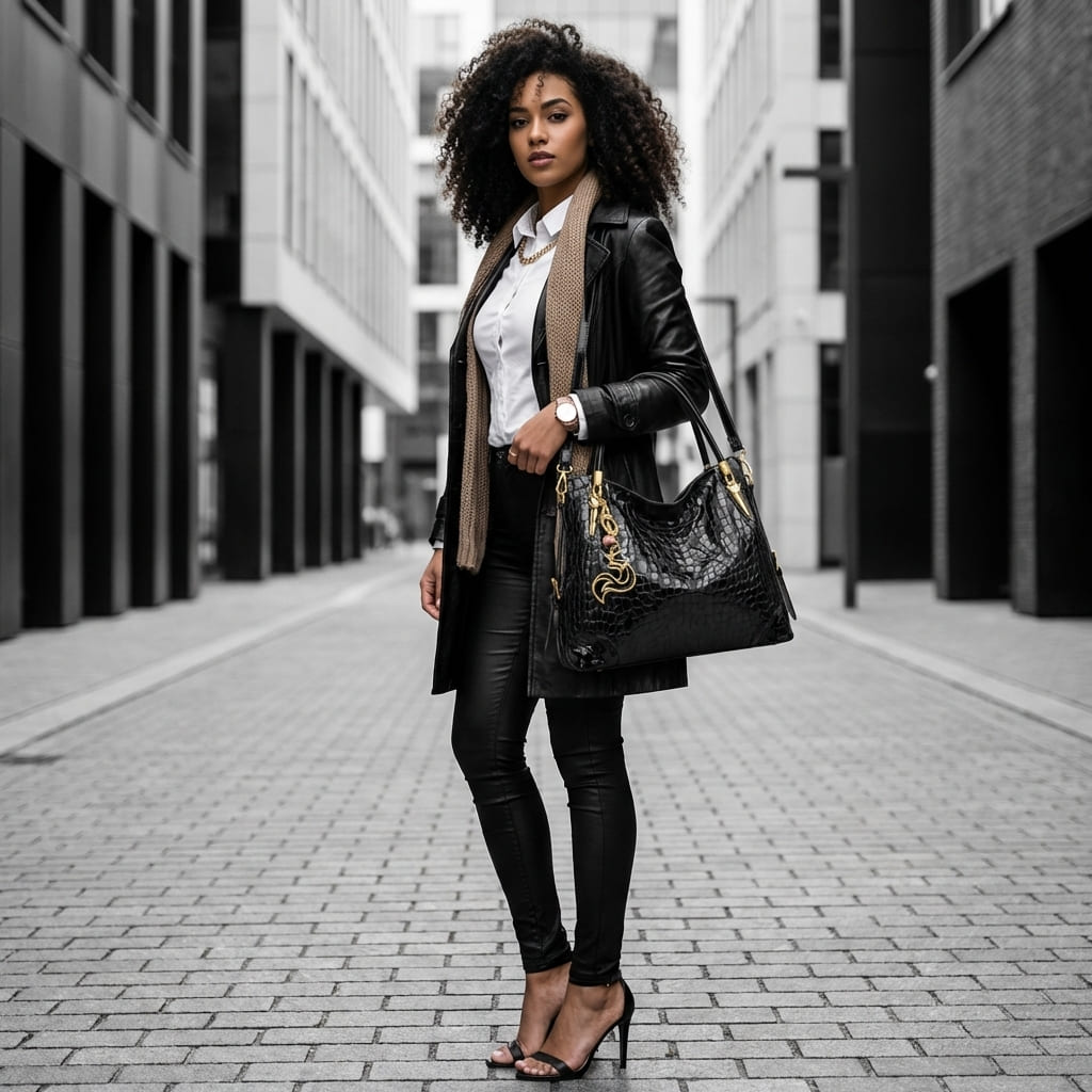 BOLSA FEMININA EM COURO GENNUÍNO FOXER – MODELO BLACK ROYALE