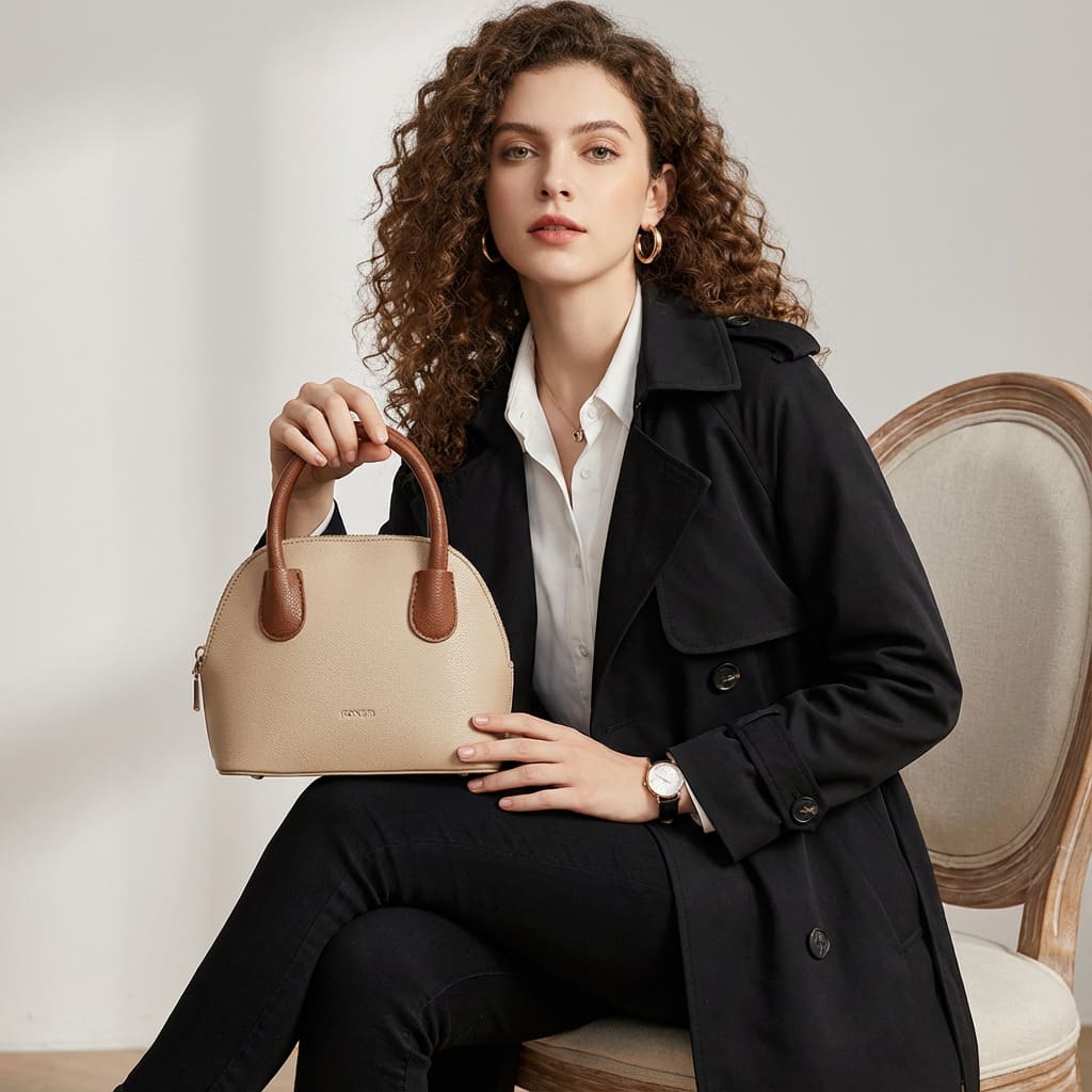 BOLSA FEMININA DE OMBRO FOXER FEITA EM COURO GENUÍNO MODELO AMÉLIE BEIGE