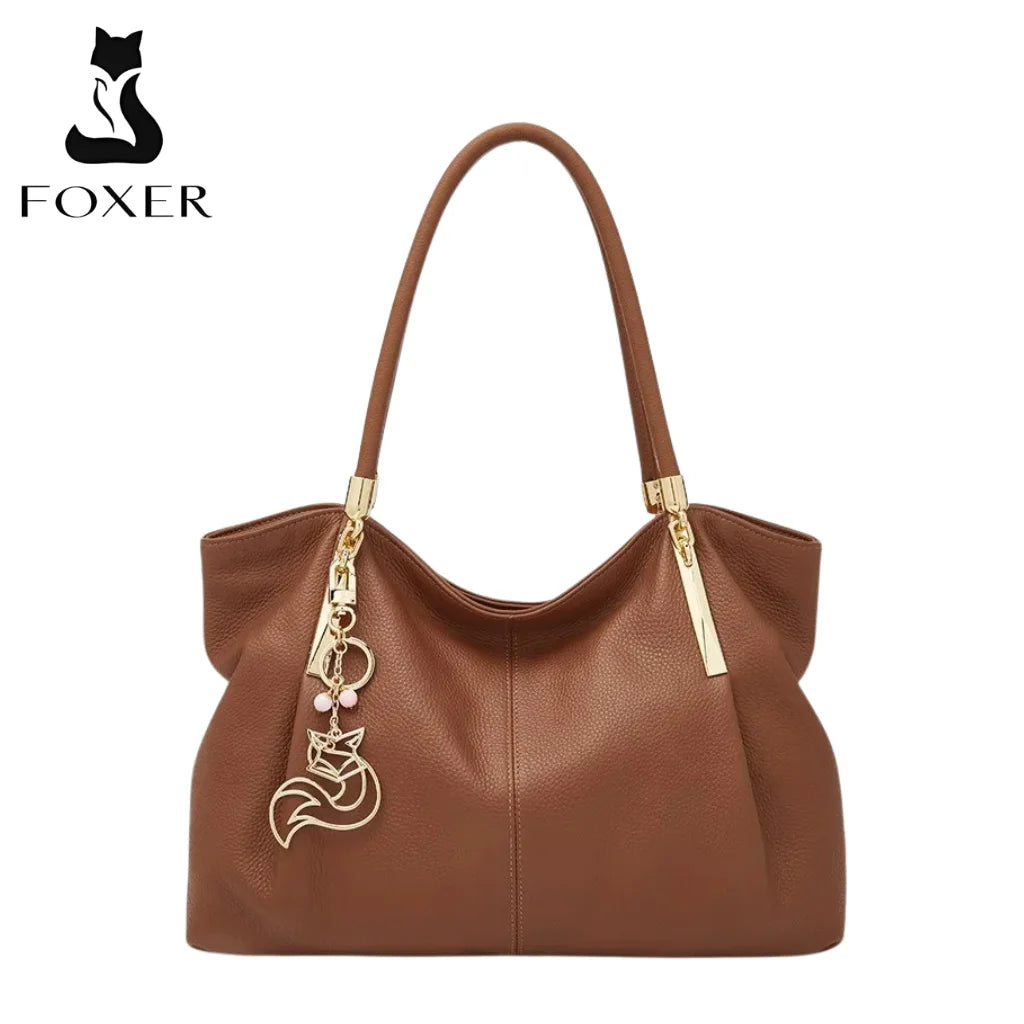 BOLSA FEMININA FOXER FEITA EM COURO GENUÍNO MODELO SAINT-GERMAIN BROWN