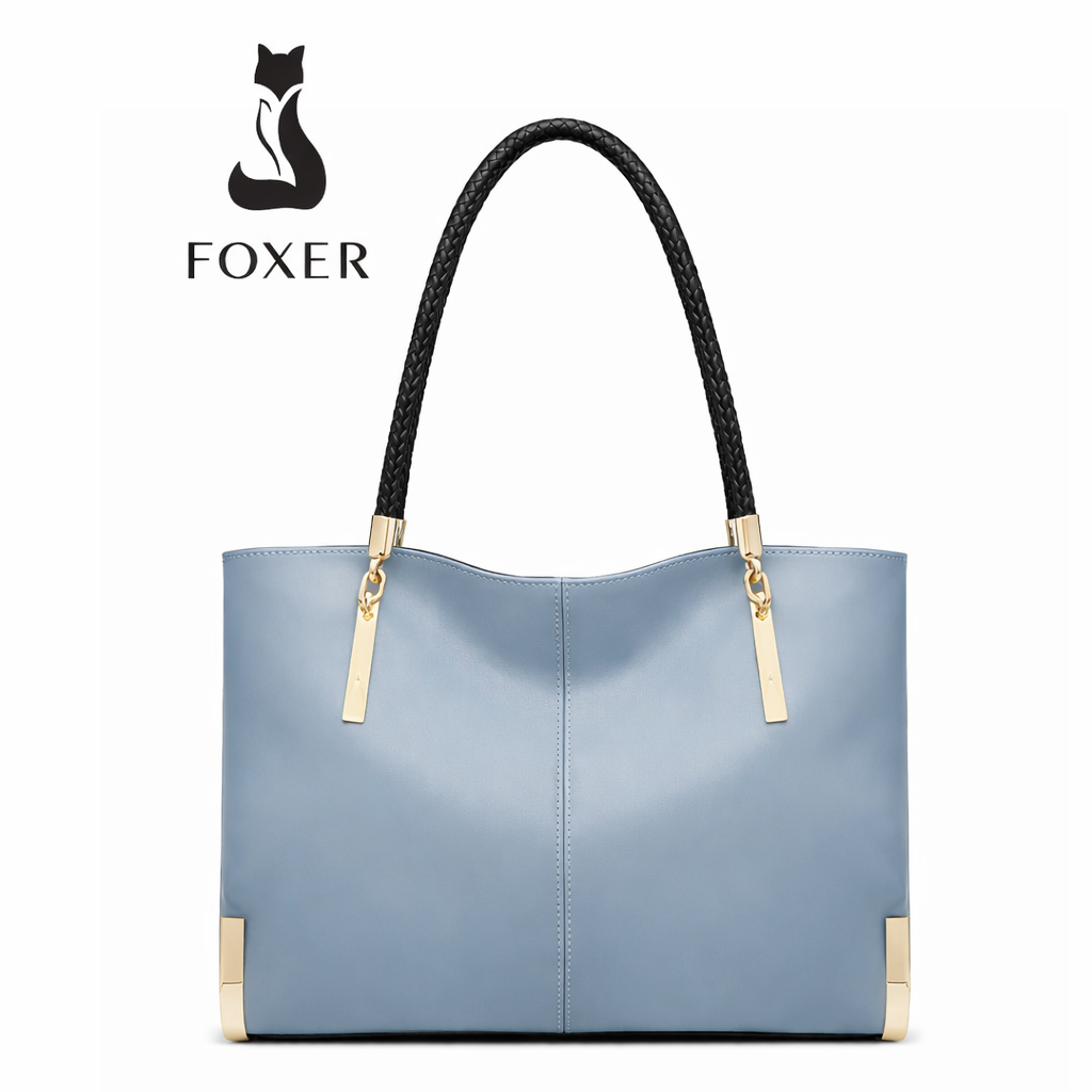 Bolsa Feminina Grande  Feita Em Couro  Modelo Foxer Vittora Blue