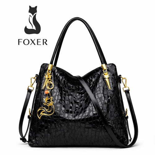 Bolsa Feminina  Grande Preta Feita Em Couro Refinado Modelo Foxer Royale Black