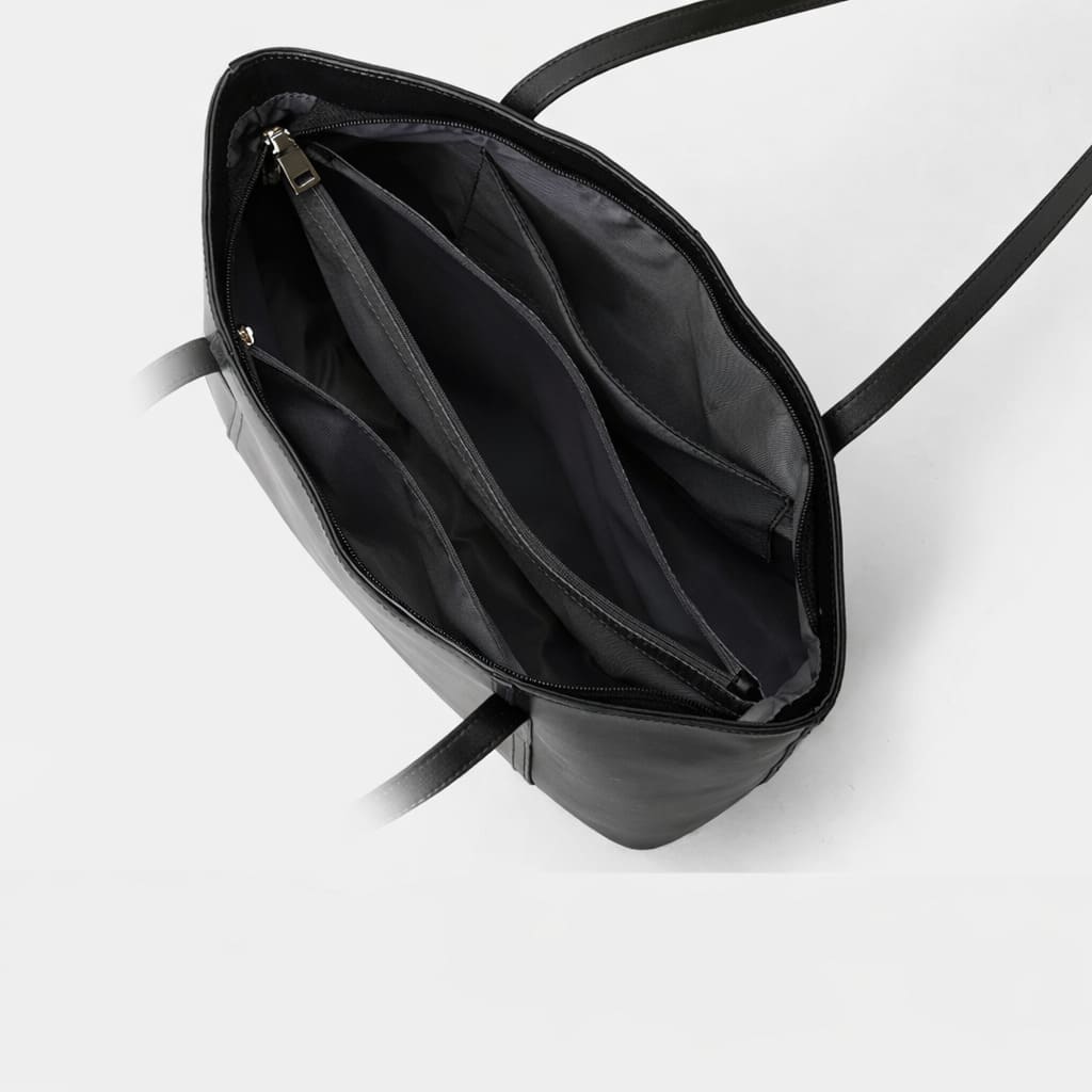 Bolsa Feminina Grande Preta  De Couro Genuíno Modelo Foxer Valenora Black