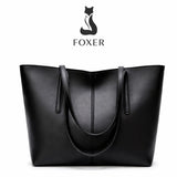 Bolsa Feminina Grande Preta  De Couro Genuíno Modelo Foxer Valenora Black