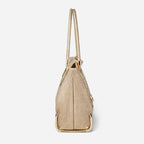 Bolsa feminina Grande De Couro Modelo Foxer Vittora Beige
