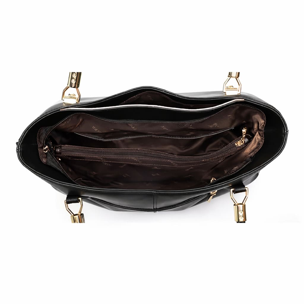Bolsa Feminina Grande Preta Feita Em Couro Modelo Foxer Vallée Black