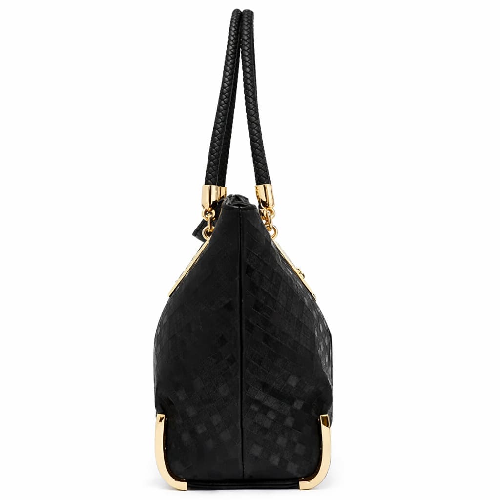 Bolsa feminina premium em couro preto FOXER vista de lado