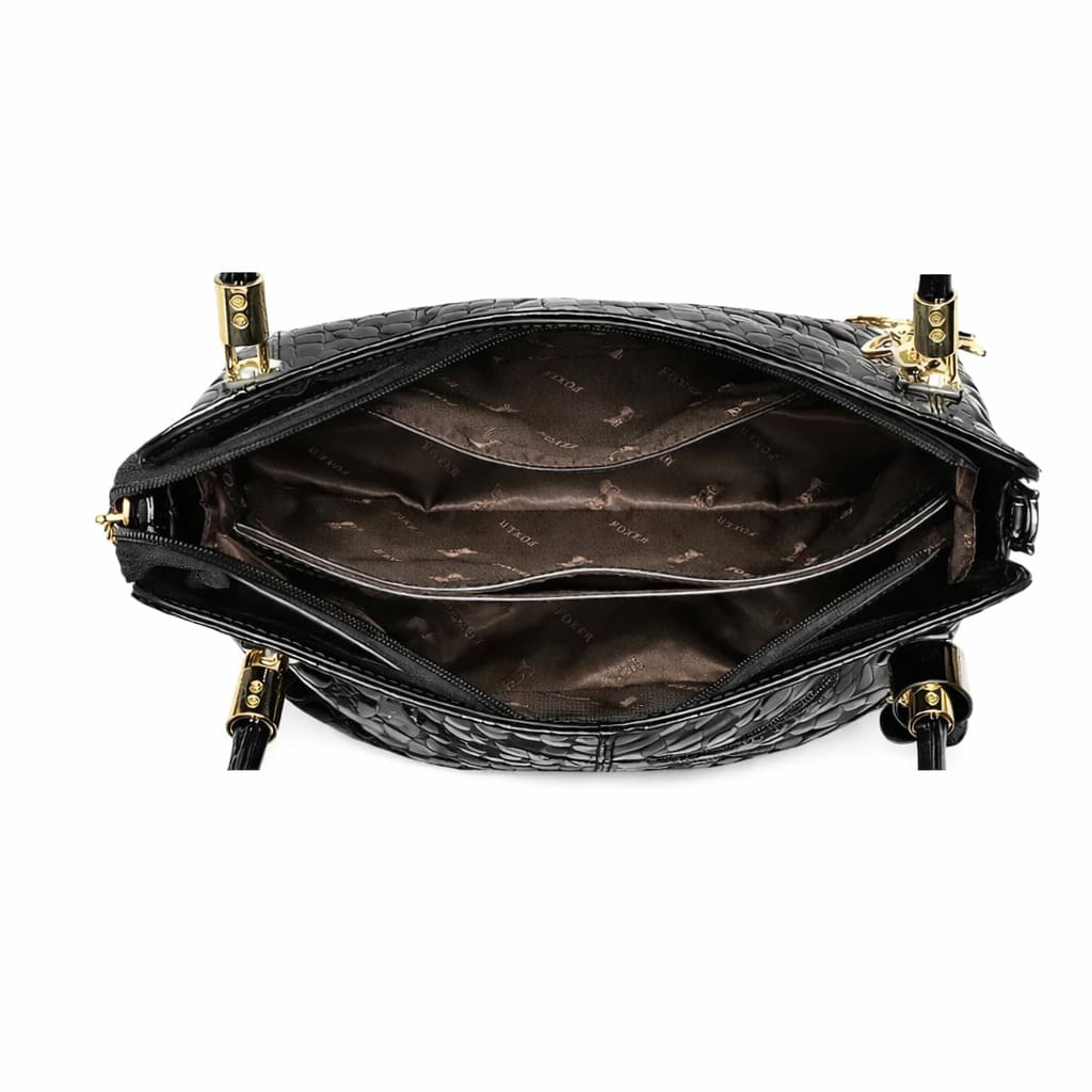 Bolsa Feminina  Grande Preta Feita Em Couro Refinado Modelo Foxer Royale Black
