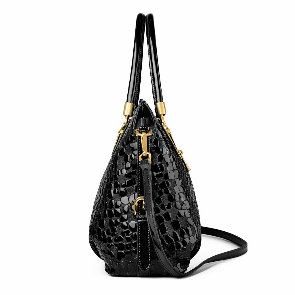 Bolsa Feminina  Grande Preta Feita Em Couro Refinado Modelo Foxer Royale Black