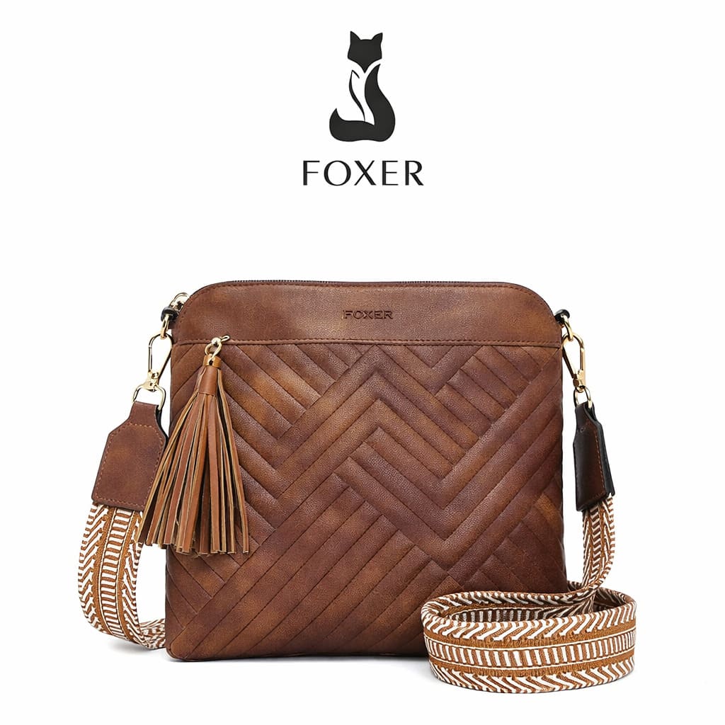 Bolsa feminina transversal FOXER Éclat Saddle em couro genuíno
