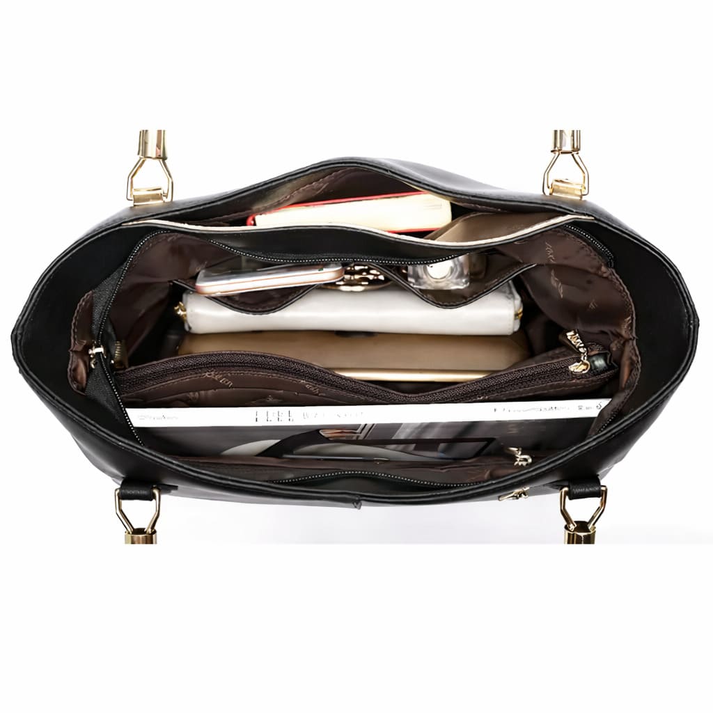 Bolsa Feminina Grande Preta Feita Em Couro Modelo Foxer Vallée Black