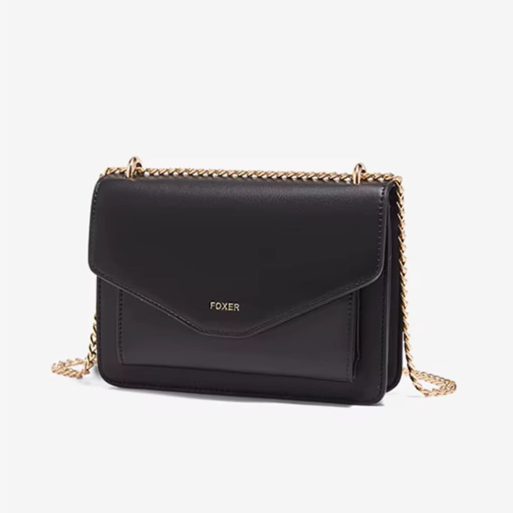 BOLSA FEMININA TYRANSVERSAL FOXER FEITA EM COURO REFINADO MODELO ARVELLE BLACK