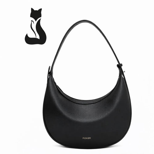 BOLSA FEMININA DE OMBRO FOXER FEITA EM COURO LEGÍTIMO MODELO LUNÉRA BLACK