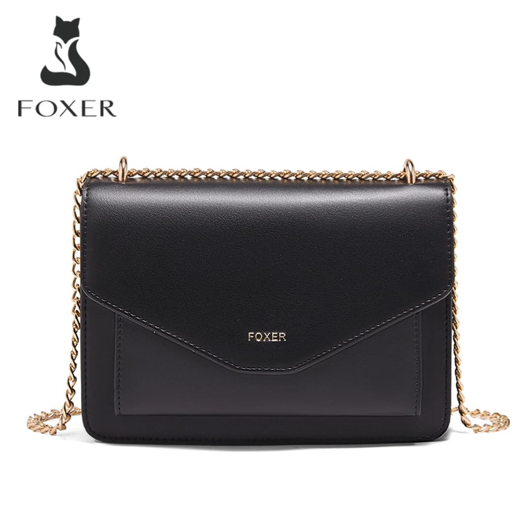 BOLSA FEMININA TYRANSVERSAL FOXER FEITA EM COURO REFINADO MODELO ARVELLE BLACK
