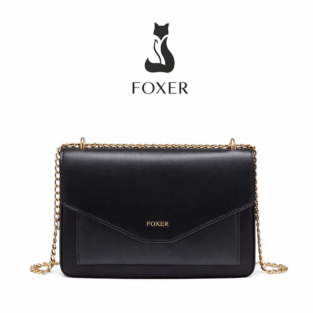 BOLSA FEMININA TYRANSVERSAL FOXER FEITA EM COURO REFINADO MODELO ARVELLE BLACK