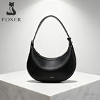 BOLSA FEMININA DE OMBRO FOXER FEITA EM COURO LEGÍTIMO MODELO LUNÉRA BLACK