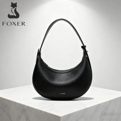 BOLSA FEMININA DE OMBRO FOXER FEITA EM COURO LEGÍTIMO MODELO LUNÉRA BLACK