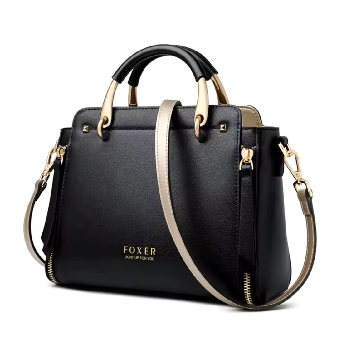 BOLSA FEMIINA EM COURO FOXER MODELO PRESTIGE CABAS BLACK