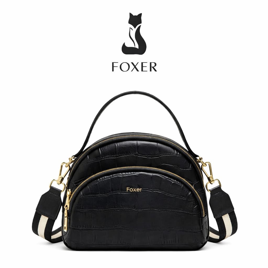 BOLSA FEMININA FOXER FEITA EM COURO GEMUÍNO MODELO RIVELLE BLACK