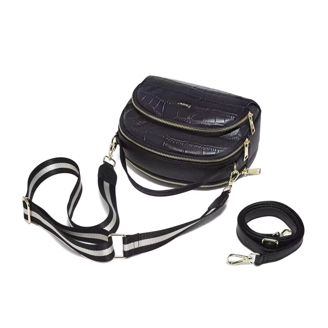 BOLSA FEMININA FOXER FEITA EM COURO GEMUÍNO MODELO RIVELLE BLACK