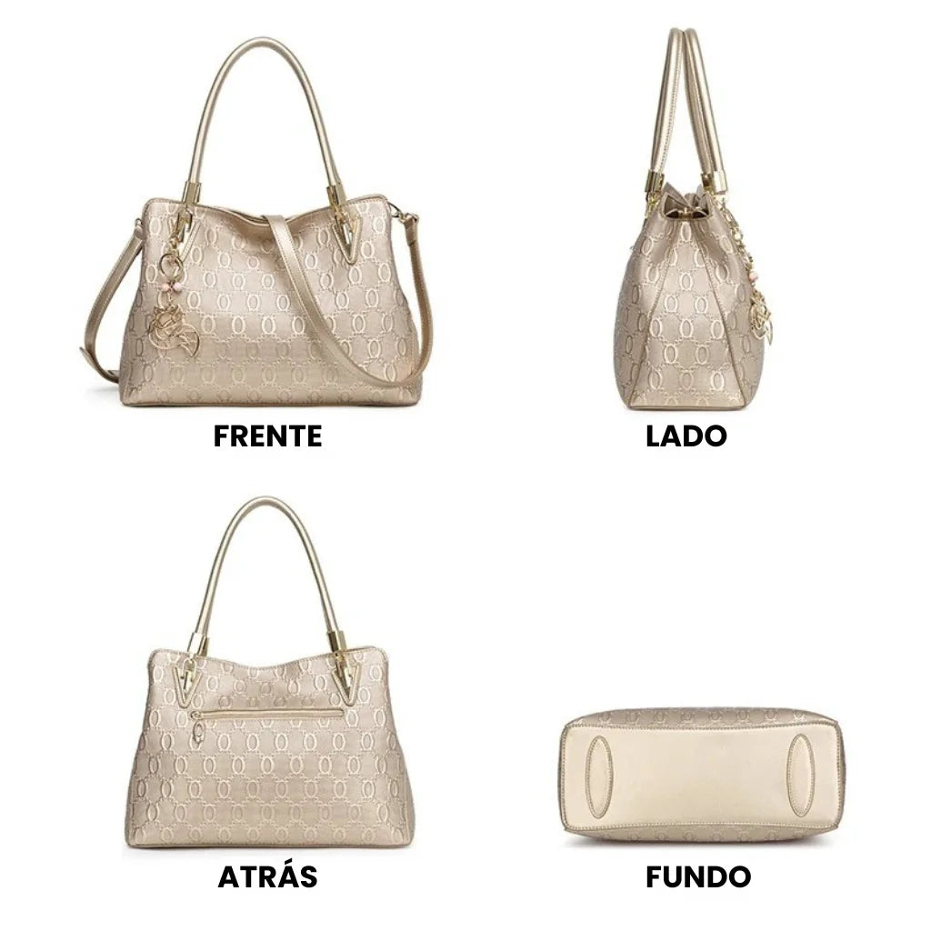 BOLSA FEMININA FOXER TRANVERSAL FEITA EM  COURO GENUÍNO MODELO ALMA GOLDEN