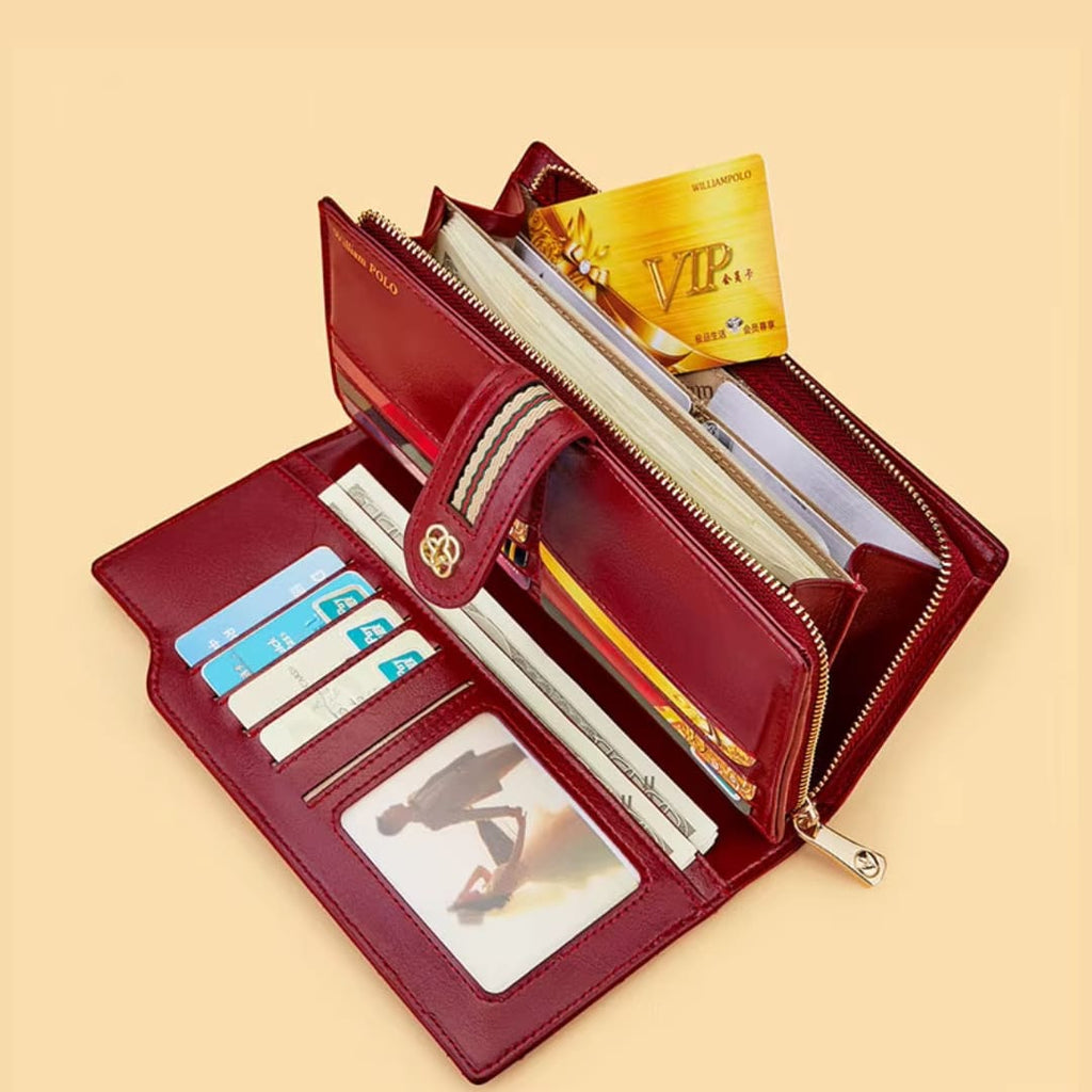 CARTEIRA FEMININA LONGA FEITA EM COURO GENUÍNO MODELO  SARAH NOIR BLACK – LINHA WILLIAM POLO