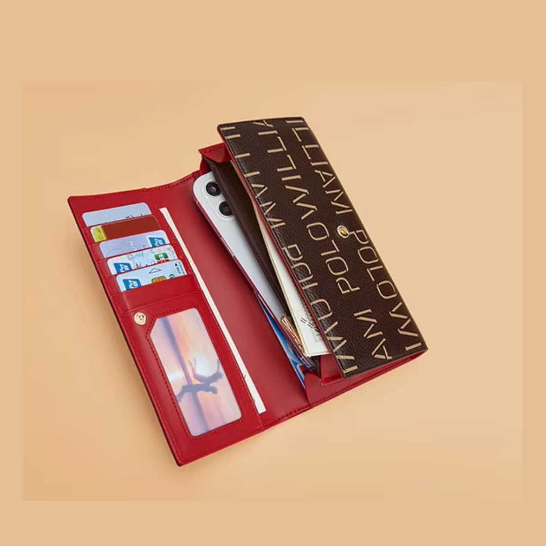 CARTEIRA FEMININA FEITA EM COURO MODELO LONG MONOGRAM ÉLEGANCE -LINHA WILLIAM POLLO