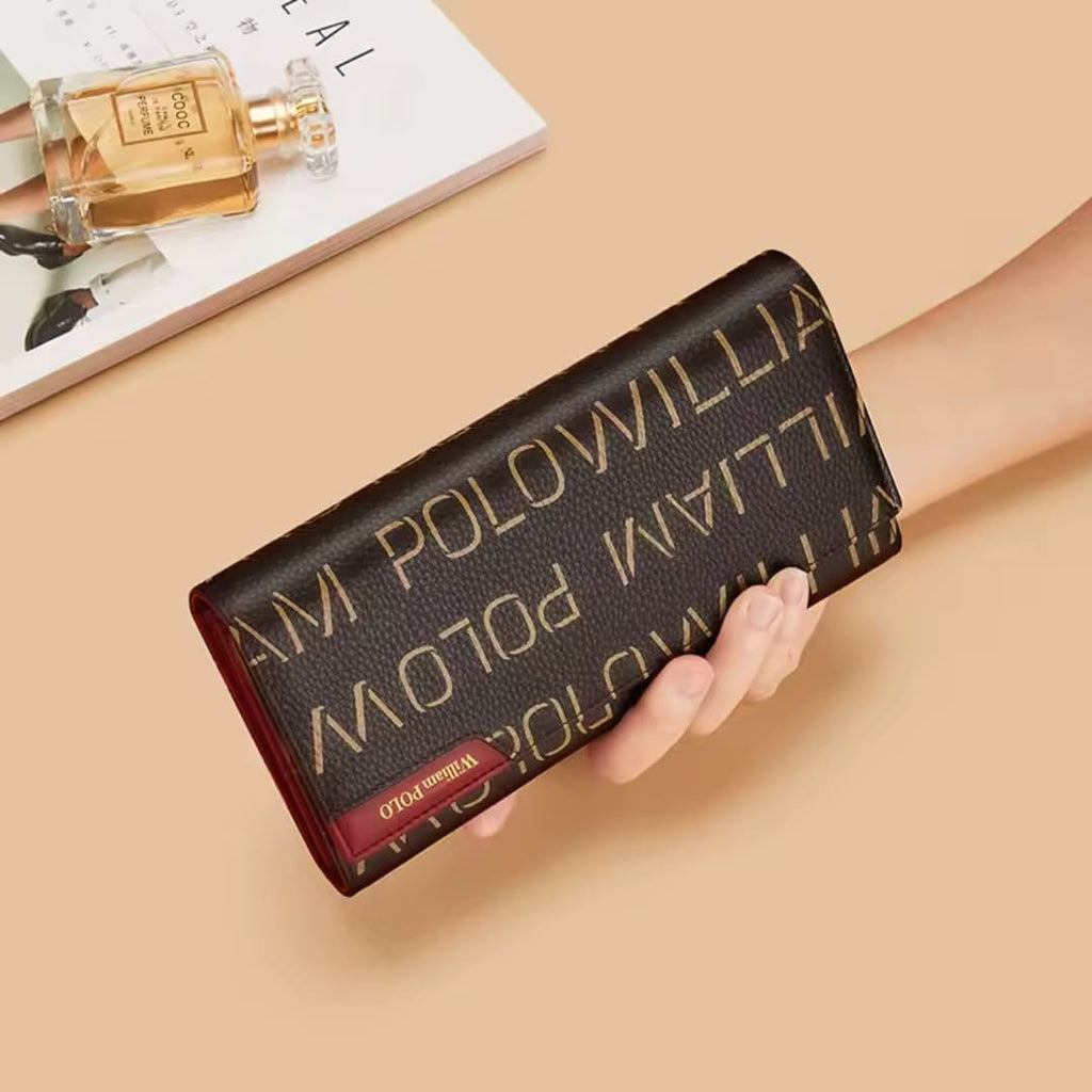 CARTEIRA FEMININA FEITA EM COURO MODELO LONG MONOGRAM ÉLEGANCE -LINHA WILLIAM POLLO